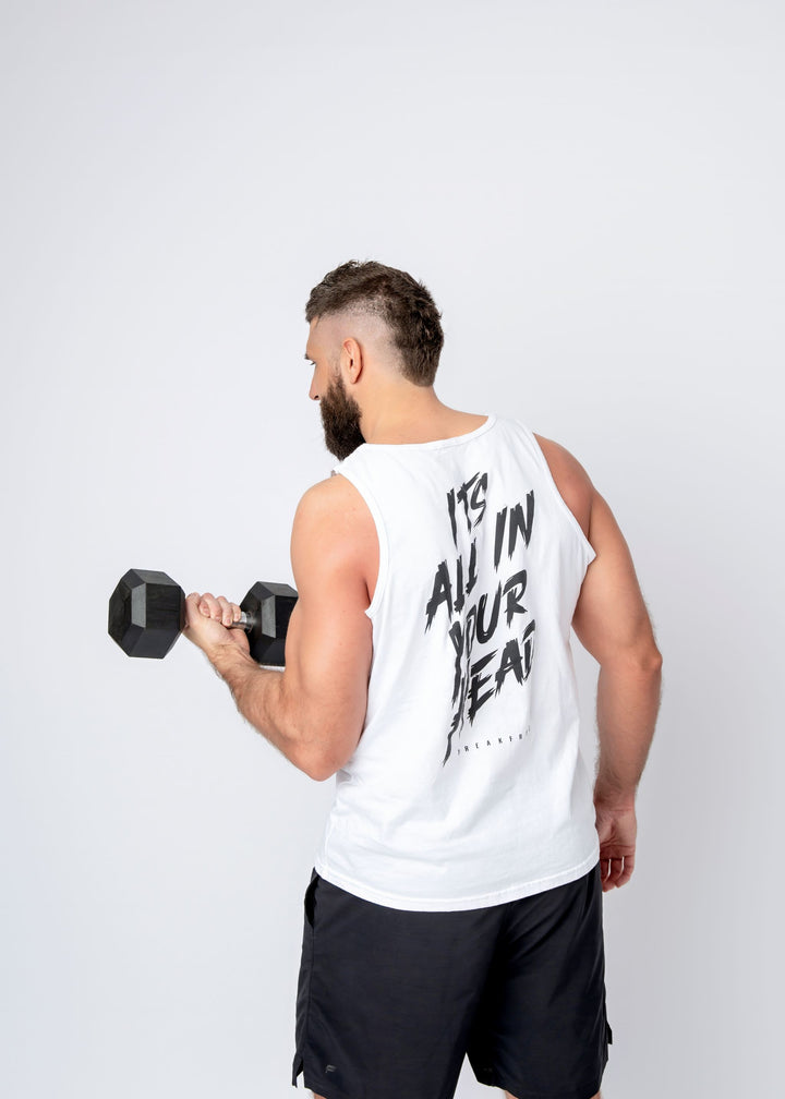 Its All In Your Head Men's Tank back logo/white